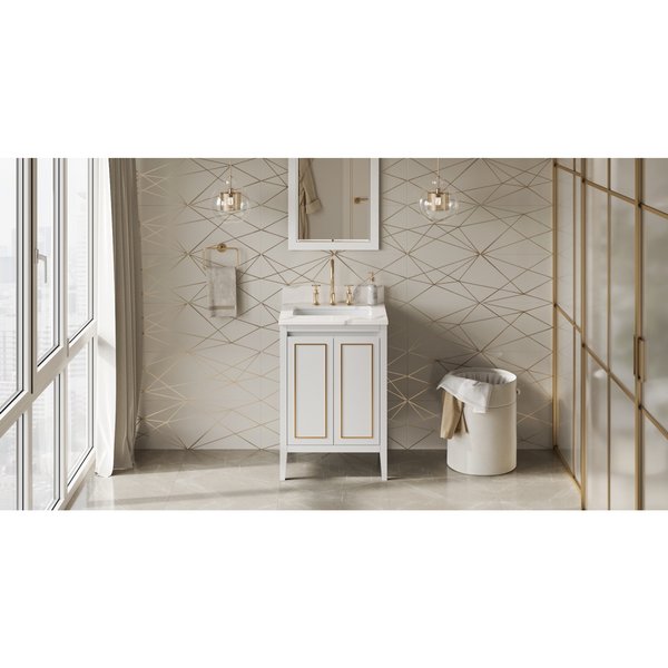 Jeffrey Alexander 24In. White Percival Vanity, Calacatta Vienna Quartz Vanity Top, Undermount Rectangle Bowl VKITPER24WHCQR